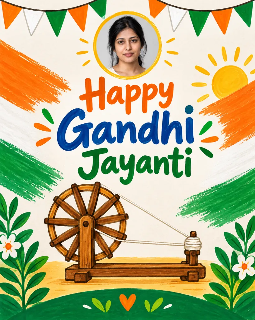 AI photo prompt example 6 for Gandhi Jayanti Poster Prompts
