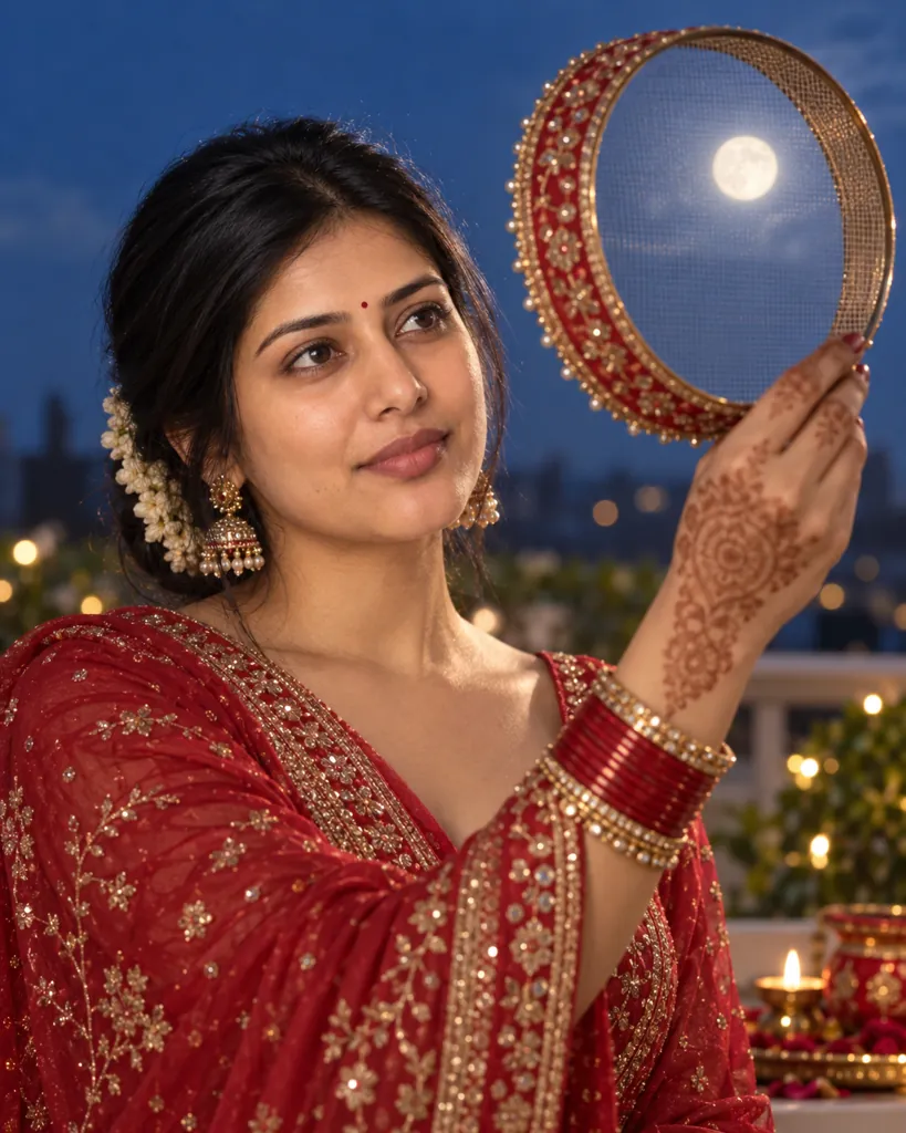 AI photo prompt example 3 for Gemini Karwa Chauth AI Photo Prompts