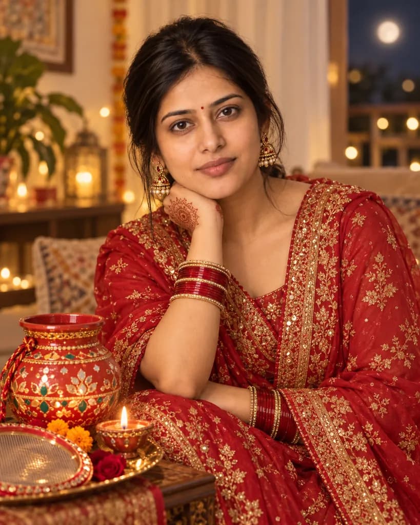 AI photo prompt example 5 for Gemini Karwa Chauth AI Photo Prompts
